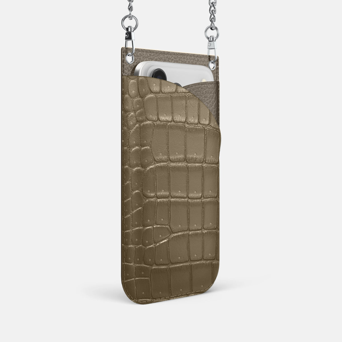 Crossbody Bag For iPhone 18 Pro In Porosus Crocodile -2 | Kaki-Green-Steel