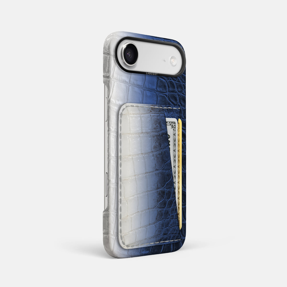 Double Card Case For iPhone 17 Air In Himalayan Crocodile -2 | Navy-Blue-Black