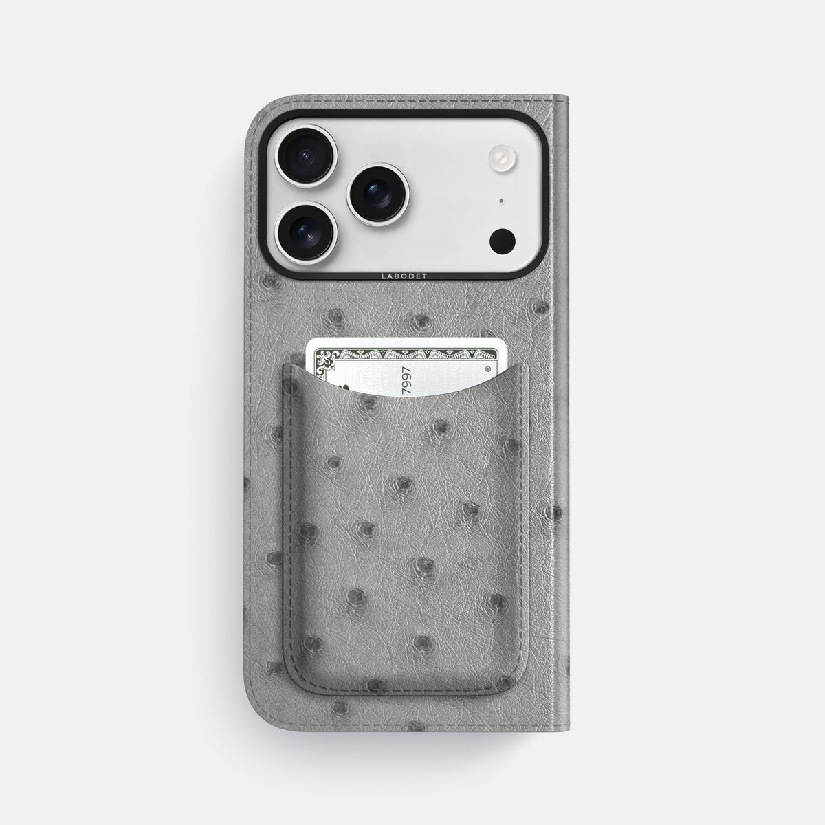 Folio Case with Card For iPhone 18 Pro Max In Ostrich -3 | Silver-Black