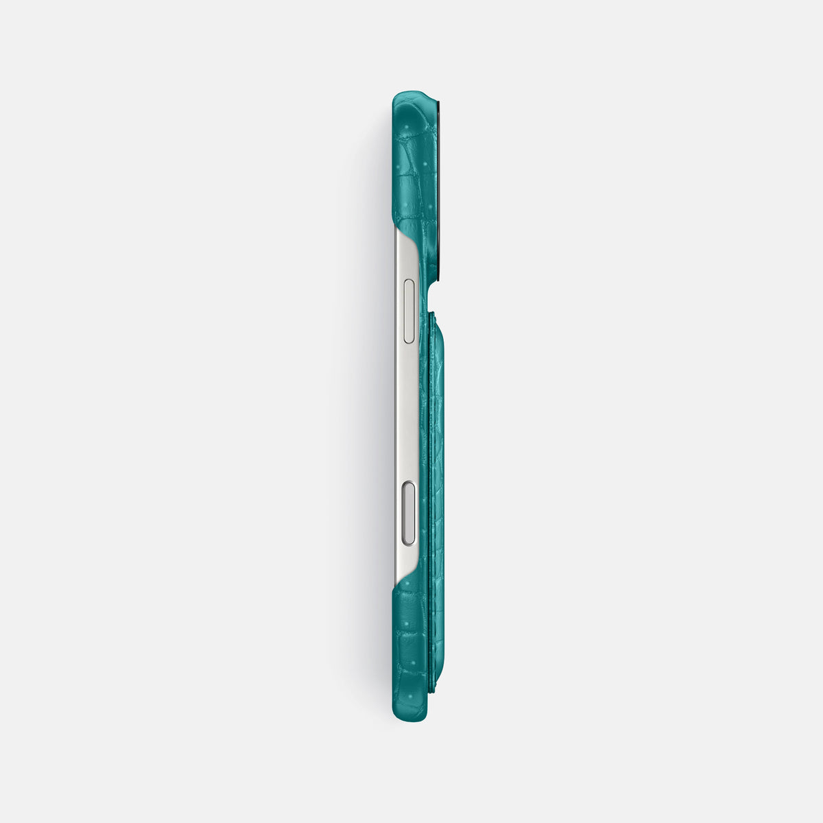 Double Card Case For iPhone 17 Pro Max In Porosus Crocodile -3 | Celadon-Black