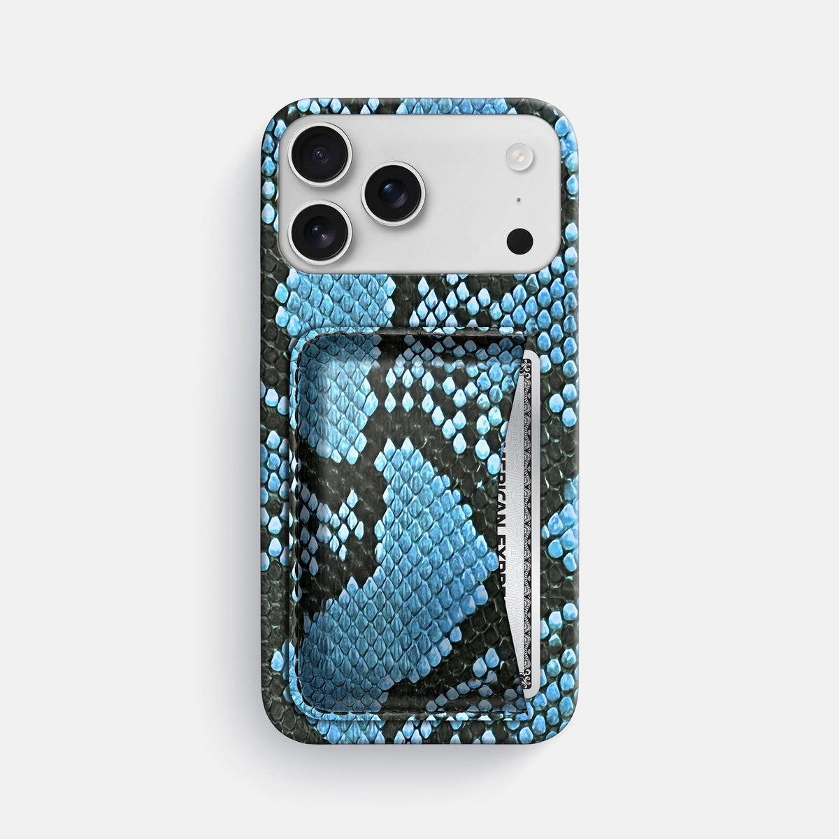 Slim Card Case For iPhone 18 Pro Max In Deluxe Python -1 | Pacific-Blue