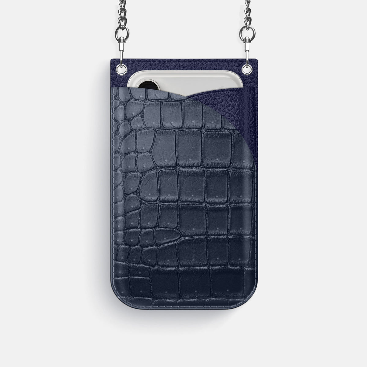 Crossbody Bag For iPhone 18 Pro In Porosus Crocodile -1 | Deep-Blue-Sea-Steel