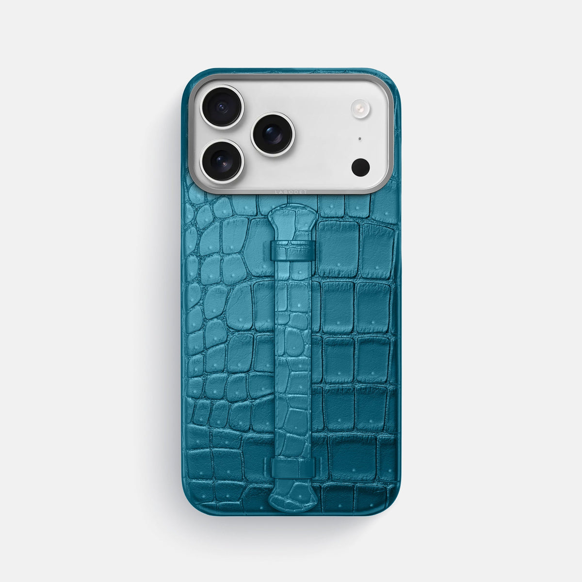 Center Handle For iPhone 18 Pro Max In Porosus Crocodile -1 | Turquoise-Steel