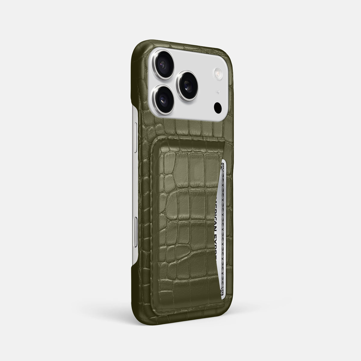 Slim Card Case For iPhone 17 Pro Max In Alligator -2 | Kaki-Green