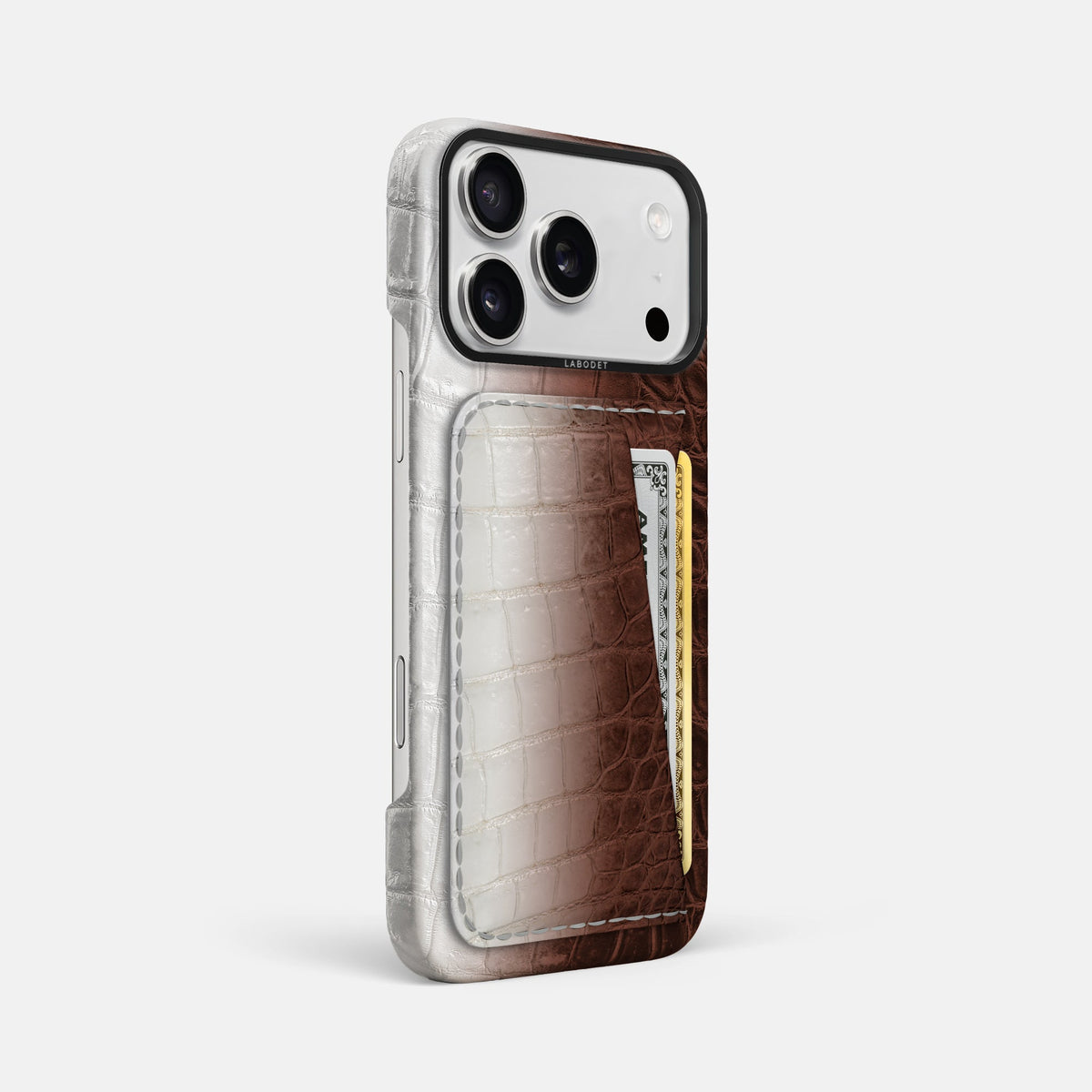 Double Card Case For iPhone 18 Pro Max In Himalayan Crocodile -2 | Dark-Brown-Black