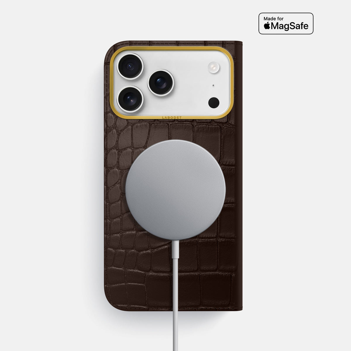 Folio Case For iPhone 18 Pro Max In Alligator -3 | Dark-Brown-Gold