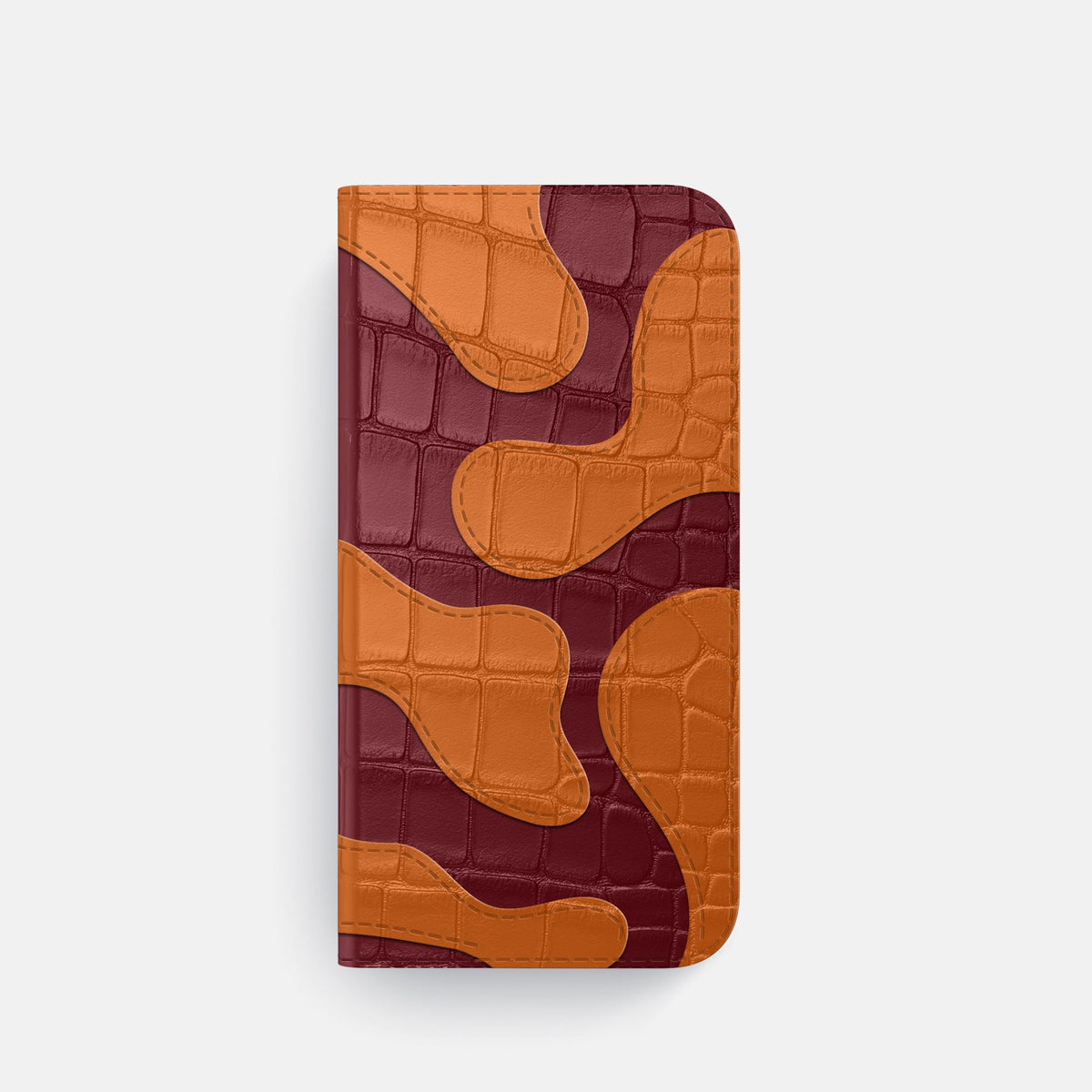 Camouflage Folio For iPhone 18 Pro In Alligator -4 | Burgundy-Black