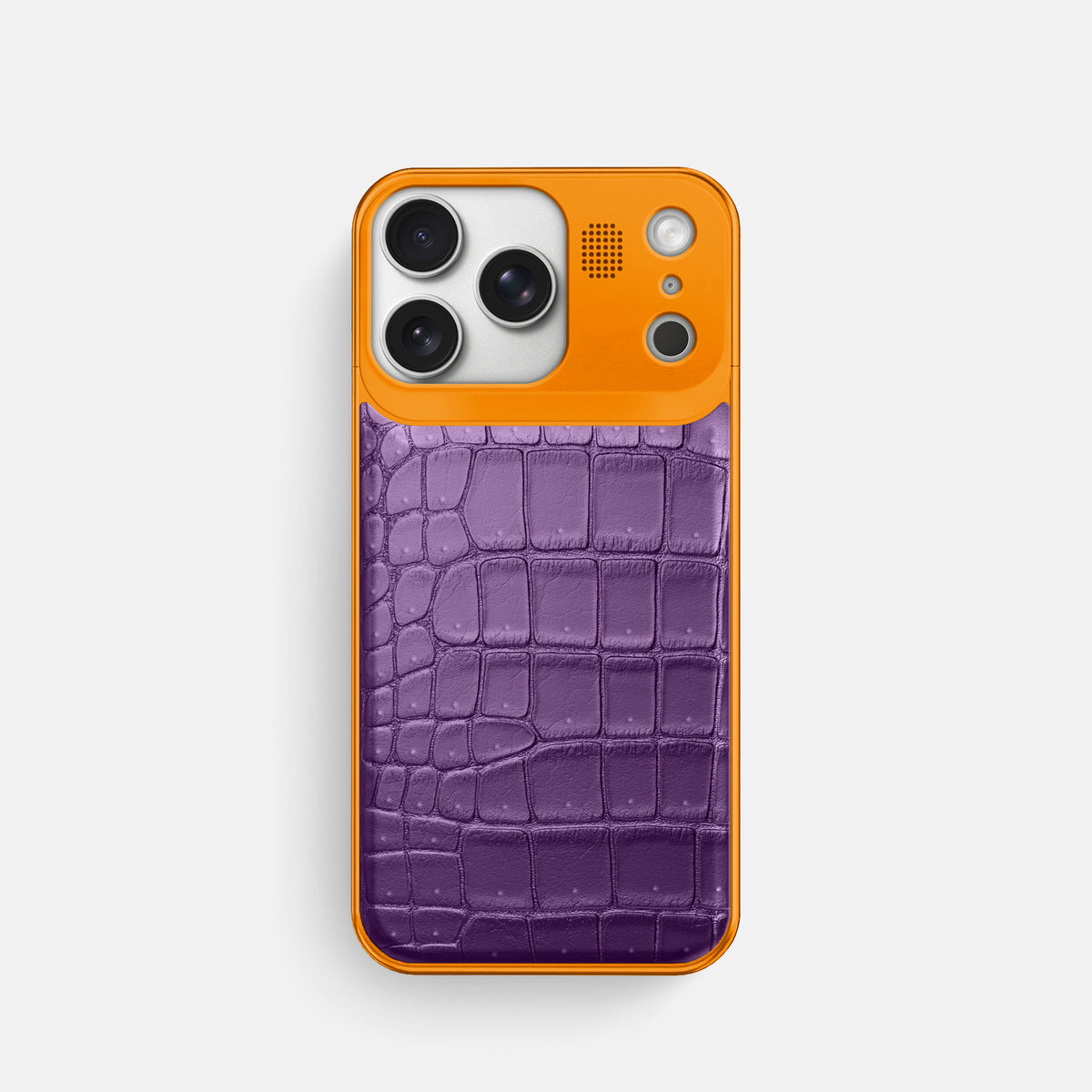 Metal Case For iPhone 17 Pro In Porosus Crocodile -1 | Purple-Orange