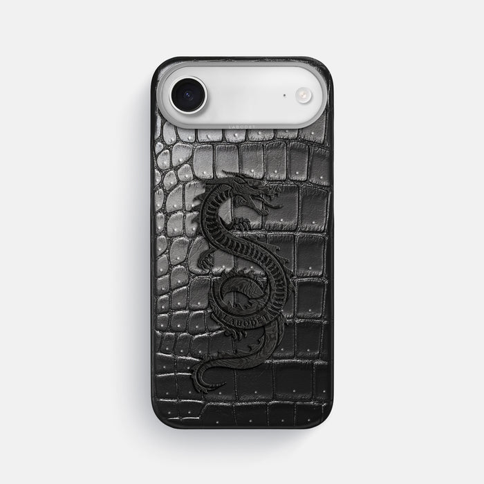 Classic Case With Carbon Dragon For iPhone 17 Air In Porosus Crocodile -1 | Shiny-Black-Steel