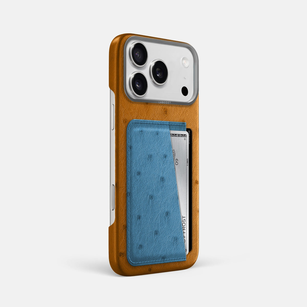 Double Card Case Coloré For iPhone 18 Pro Max In Ostrich -2 | Chestnut-Steel