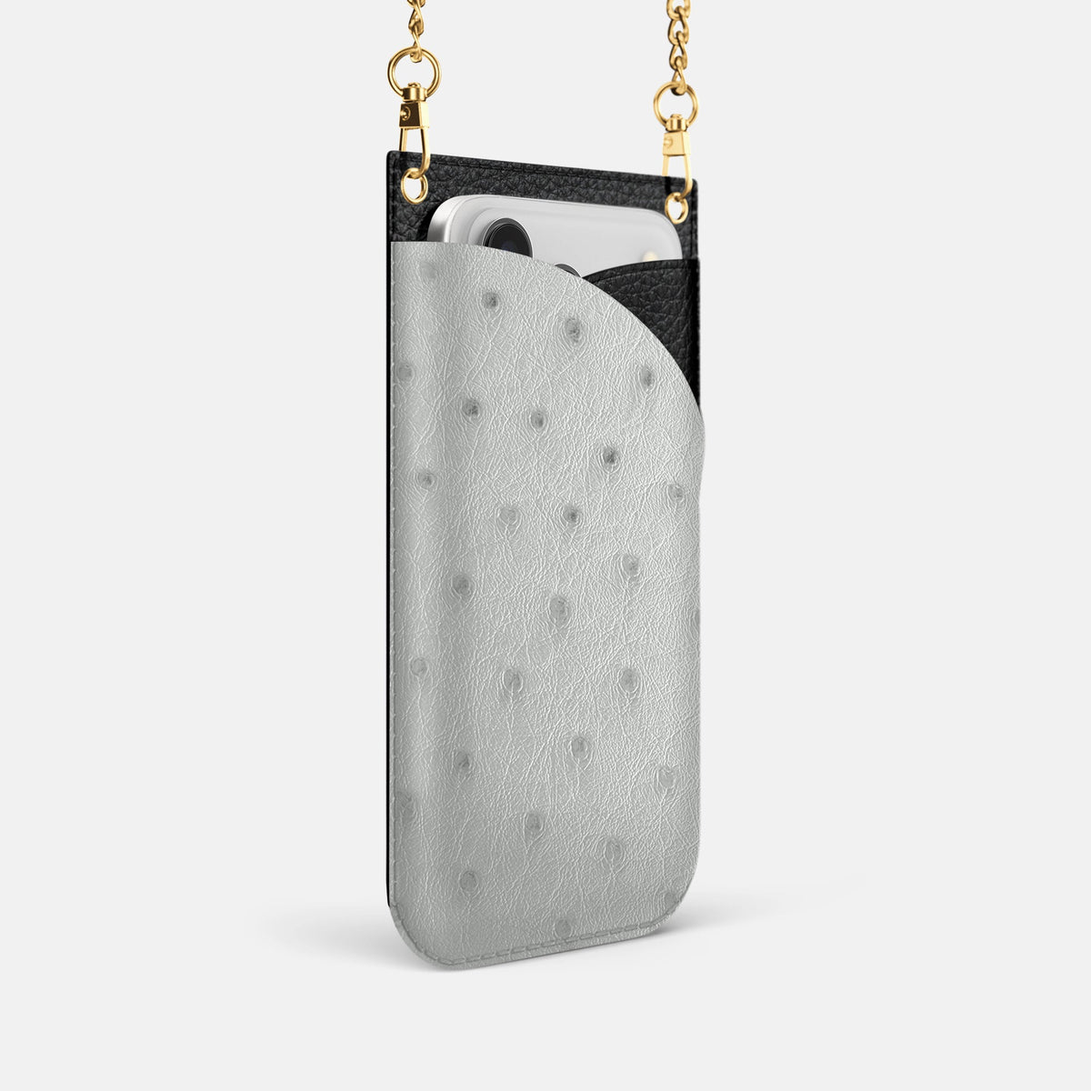 Crossbody Bag For iPhone 18 Pro In Ostrich -2 | White-Gold