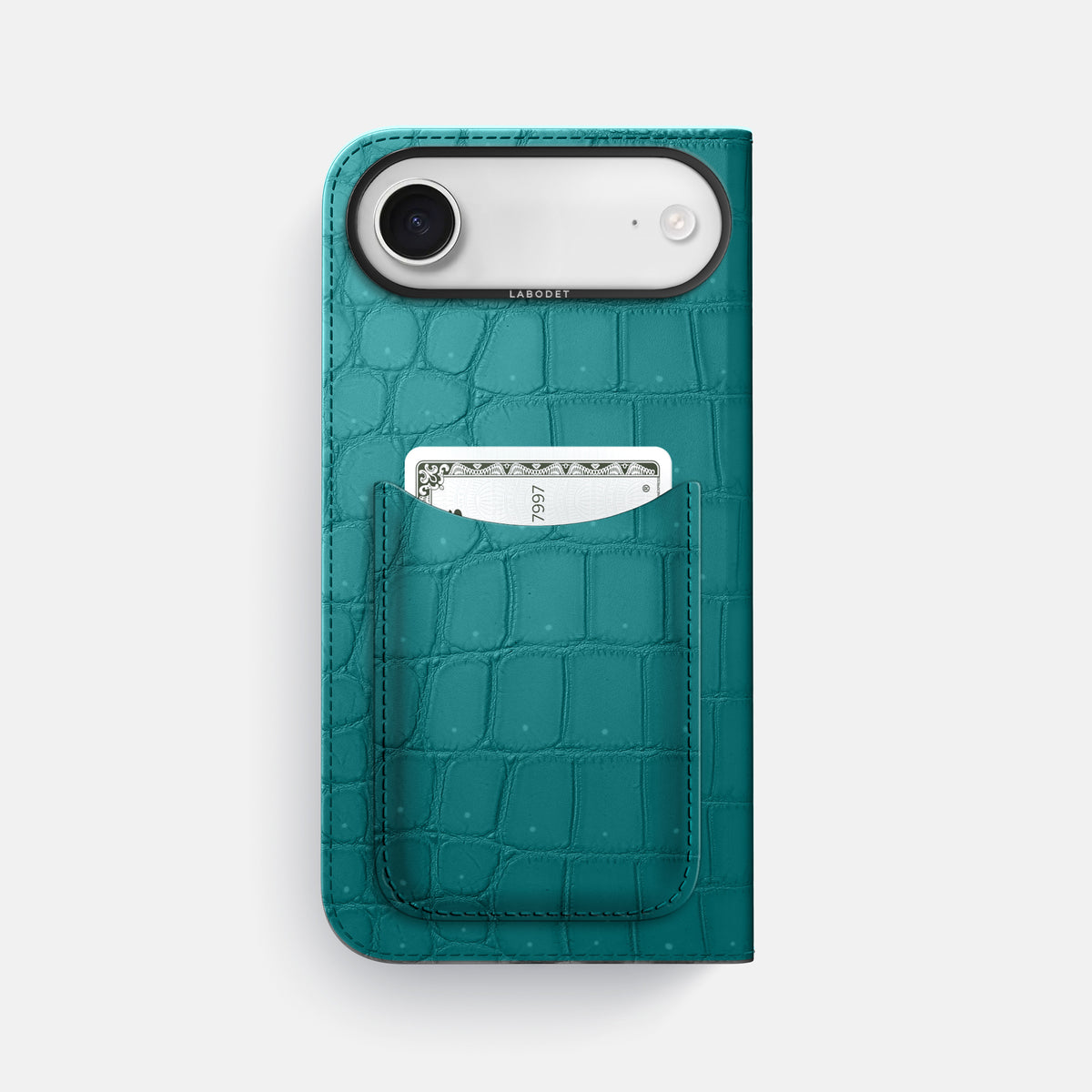 Folio Case with Card For iPhone 17 Air In Porosus Crocodile -3 | Celadon-Black