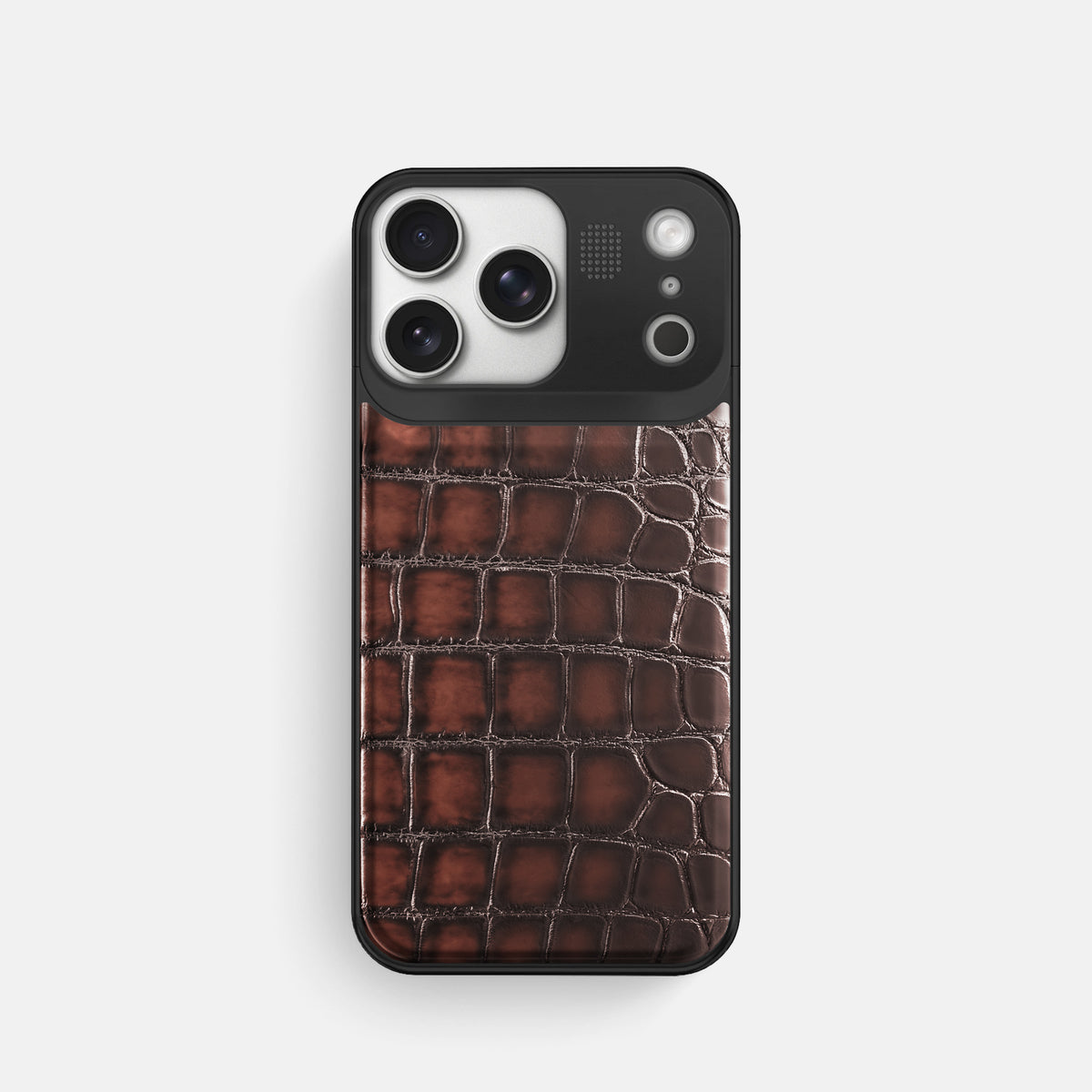 Metal Case For iPhone 17 Pro In Patina Alligator -1 | Havana-Brown-Black