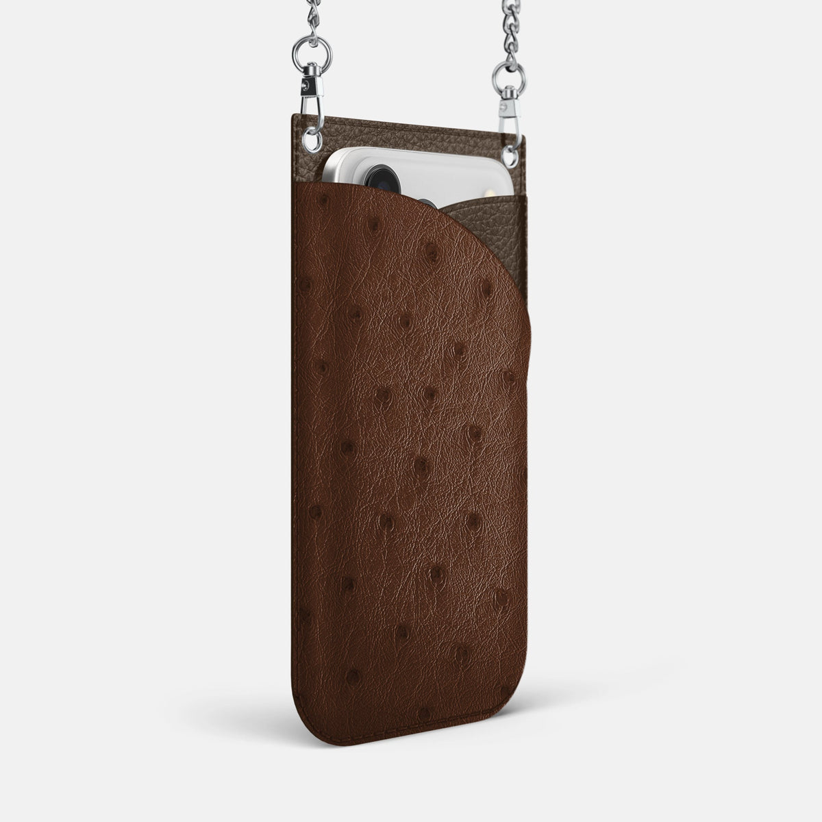 Crossbody Bag For iPhone 18 Pro Max In Ostrich -2 | Chocolate-Steel