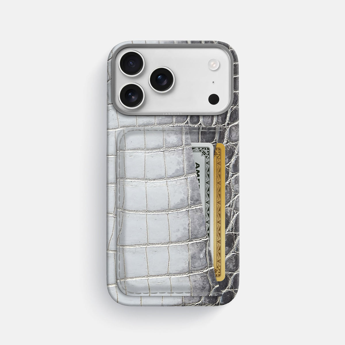 Double Card Case For iPhone 18 Pro Max In Himalayan Crocodile -1 | Silver-Steel
