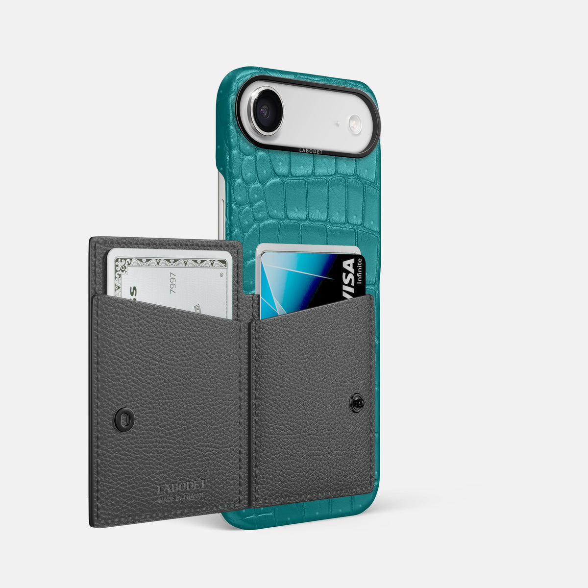 Bi-Fold Case For iPhone 17 Air In Porosus Crocodile -2 | Celadon-Black