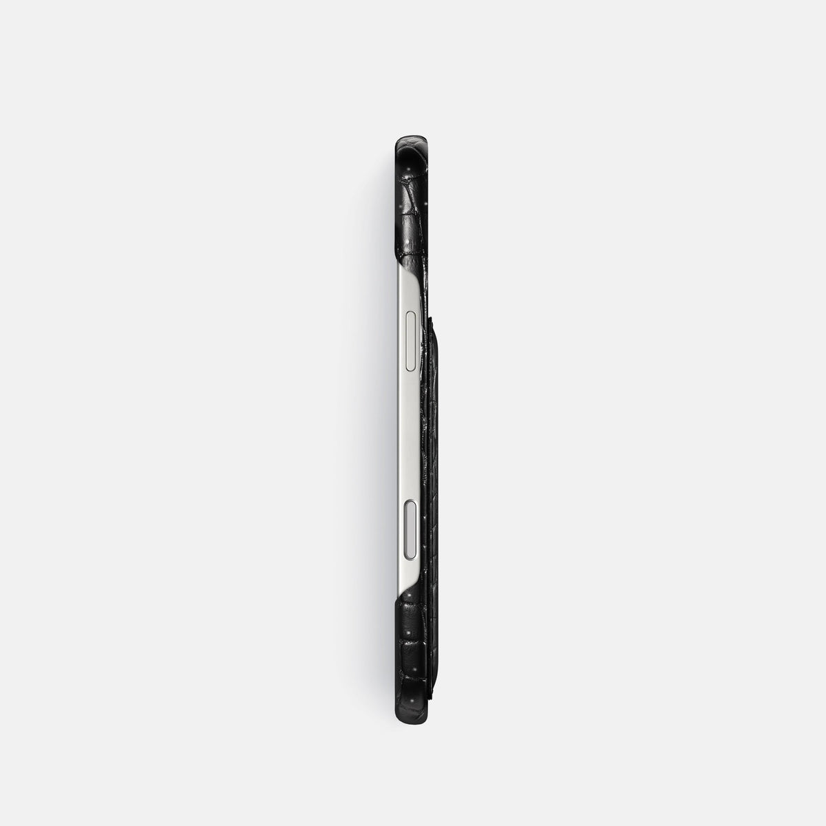 Slim Card Case For iPhone 18 Pro In Porosus Crocodile -3 | Shiny-Black