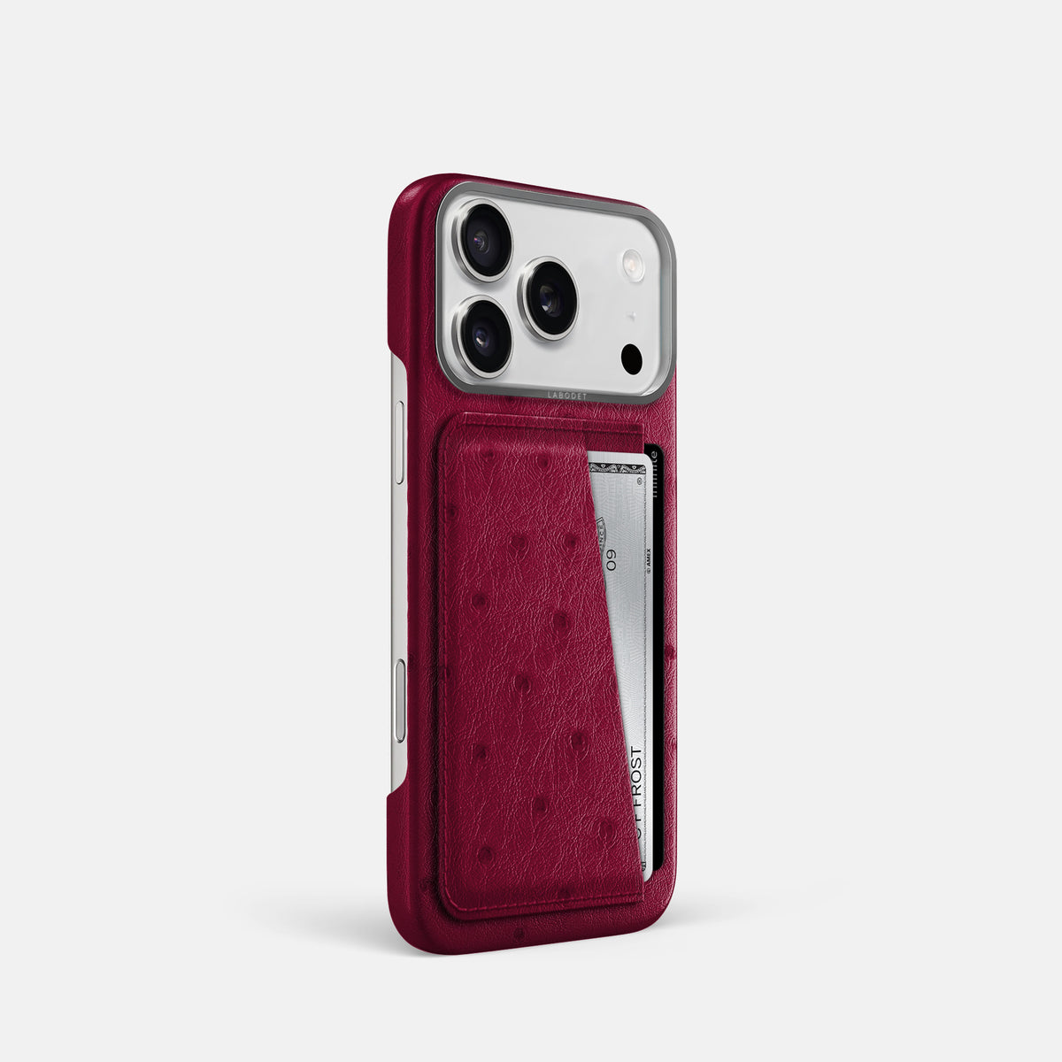 Double Card Case For iPhone 17 Pro In Ostrich -2 | Bordeaux-Steel