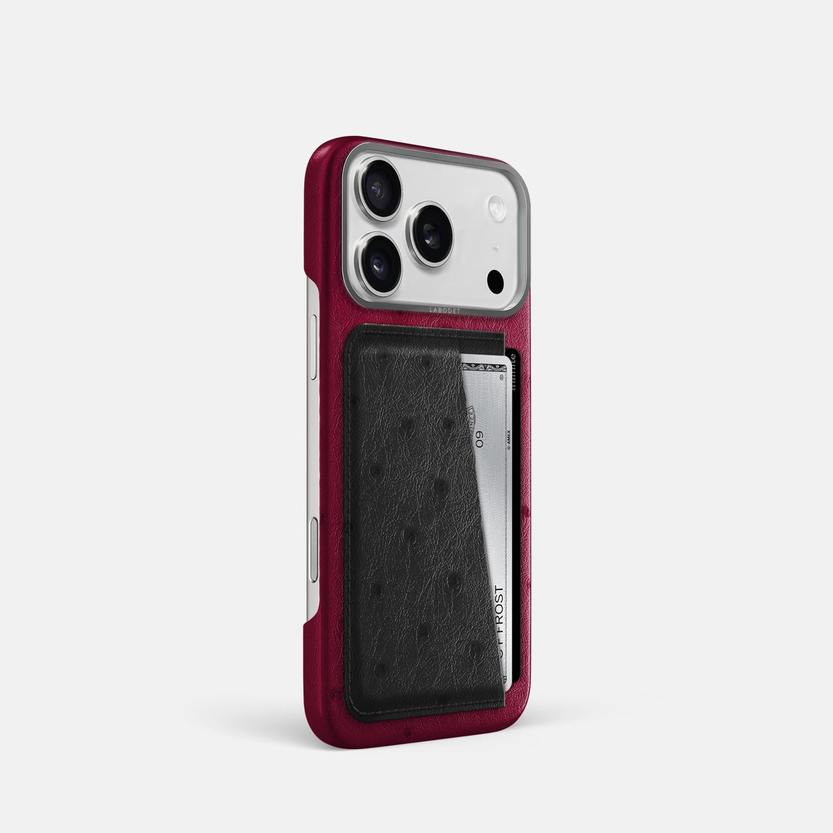Double Card Case Coloré For iPhone 17 Pro In Ostrich -2 | Bordeaux-Steel