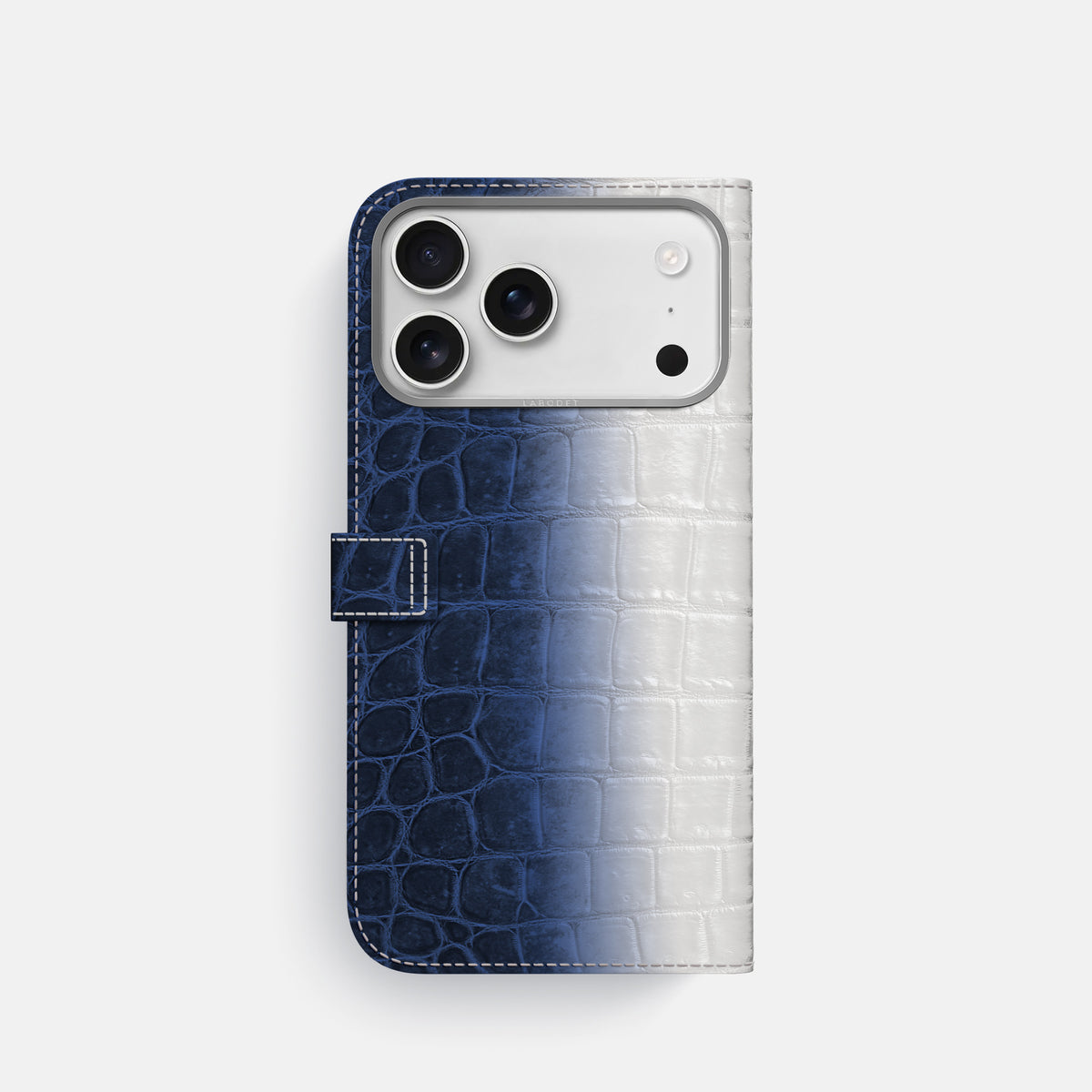Folio Case with Clasp For iPhone 17 Pro In Himalayan Crocodile -3 | Navy-Blue-Steel