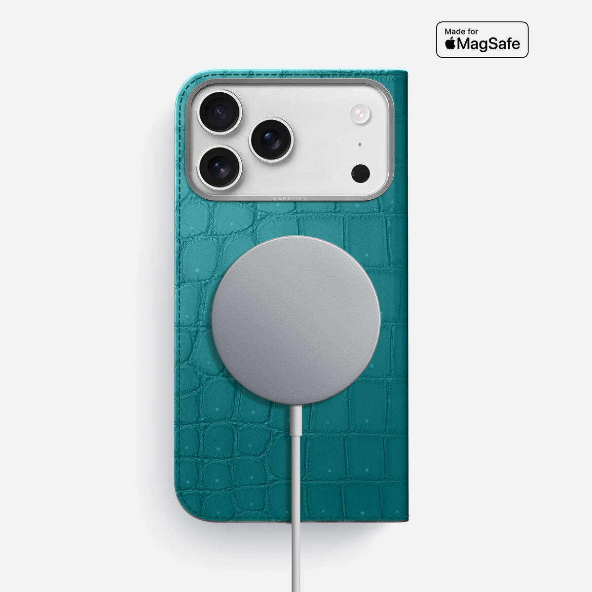 Folio Case For iPhone 17 Pro Max In Porosus Crocodile -3 | Celadon-Steel