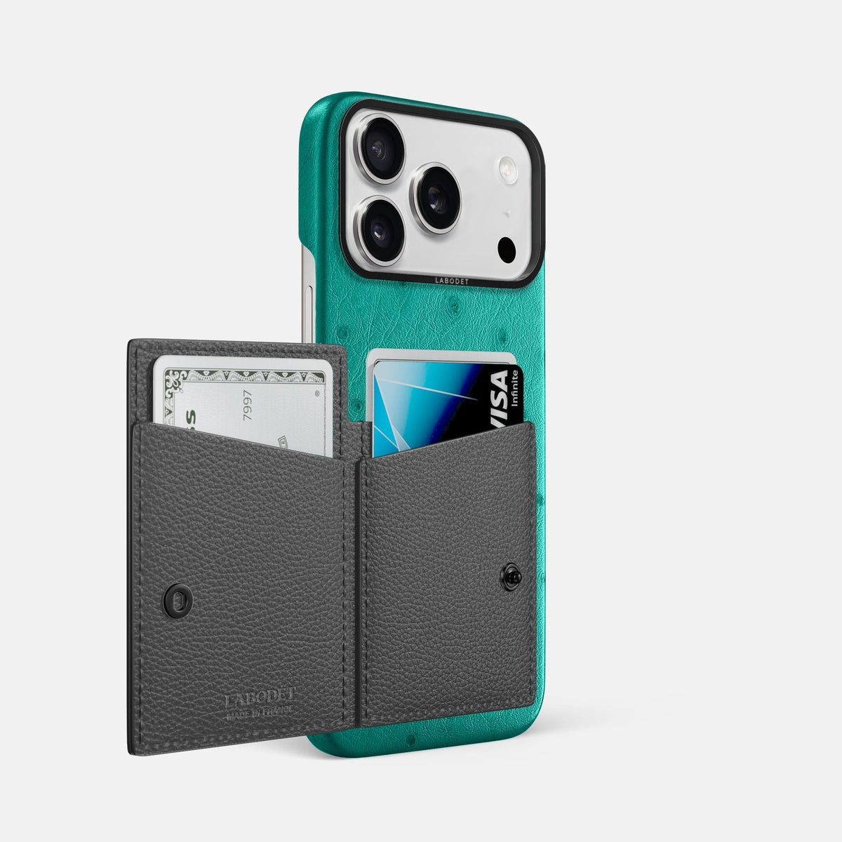 Bi-Fold Case For iPhone 18 Pro Max In Ostrich -2 | Turquoise-Black