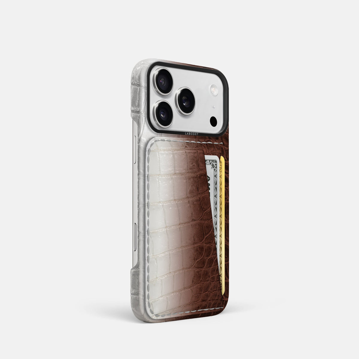 Double Card Case For iPhone 18 Pro In Himalayan Crocodile -2 | Dark-Brown-Black