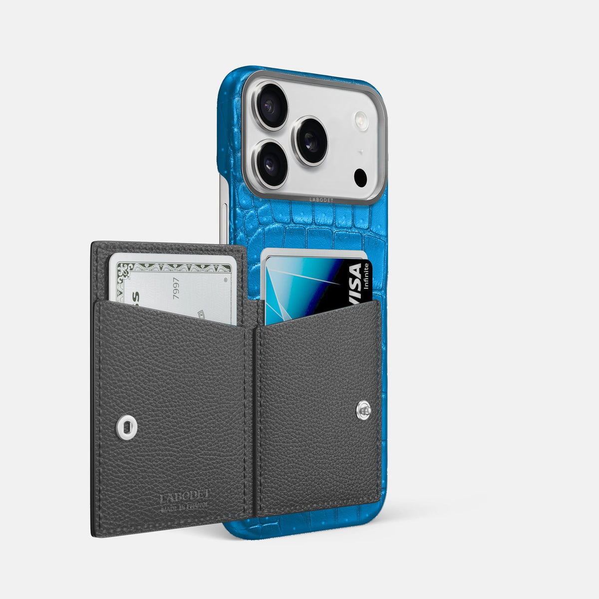 Bi-Fold Case For iPhone 18 Pro Max In Porosus Crocodile -2 | Blue-Lagoon-Steel