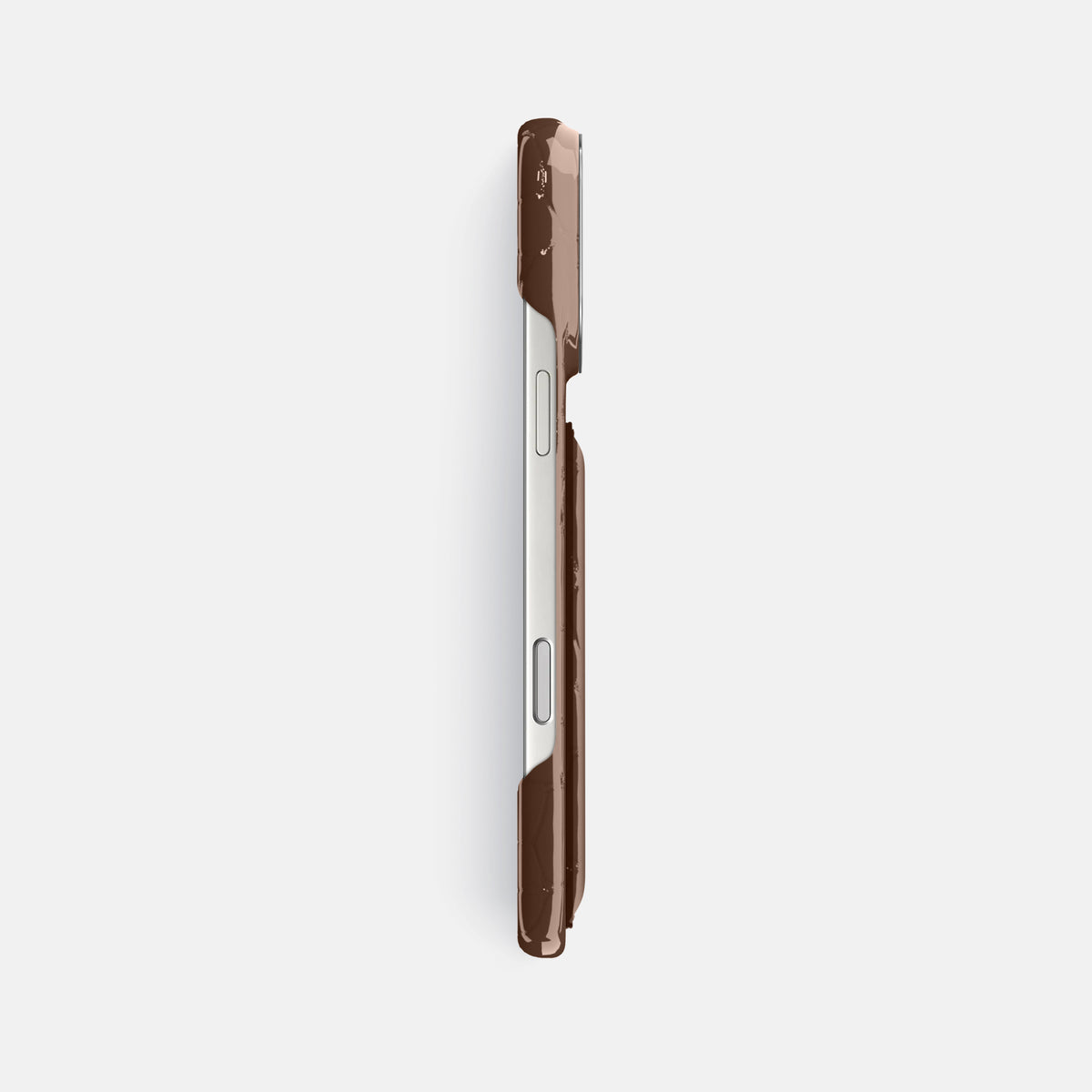 Double Card Case For iPhone 17 Pro Max In Shiny Alligator -3 | Brown-Steel