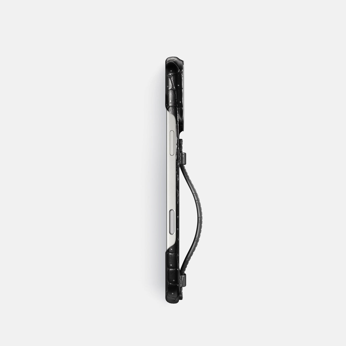 Center Handle For iPhone 18 Pro In Porosus Crocodile -2 | Shiny-Black-Steel