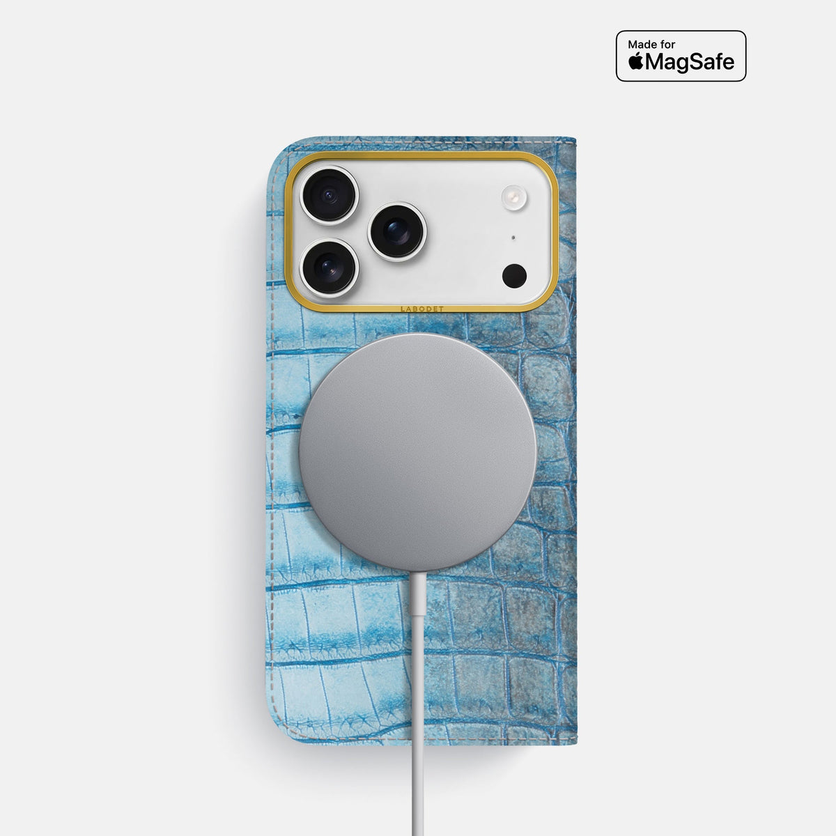 Folio Case For iPhone 18 Pro In Himalayan Crocodile -3 | Ice-Blue-Gold