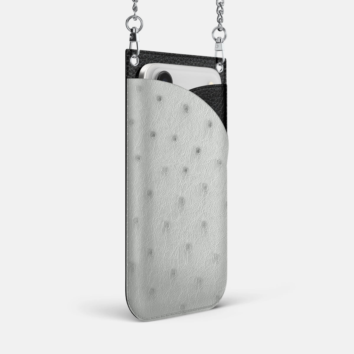Crossbody Bag For iPhone 17 Air In Ostrich -2 | White-Steel