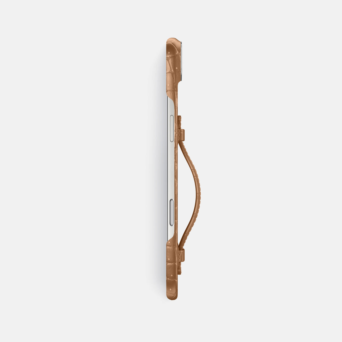 Center Handle For iPhone 17 Air In Porosus Crocodile -2 | Milk-Chocolate-Steel