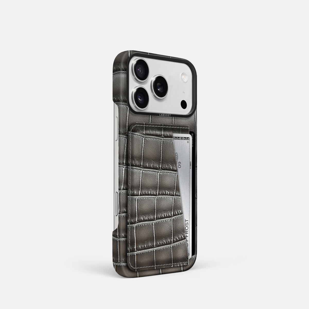 Double Card Case For iPhone 17 Pro In Patina Alligator -2 | Grey-Black
