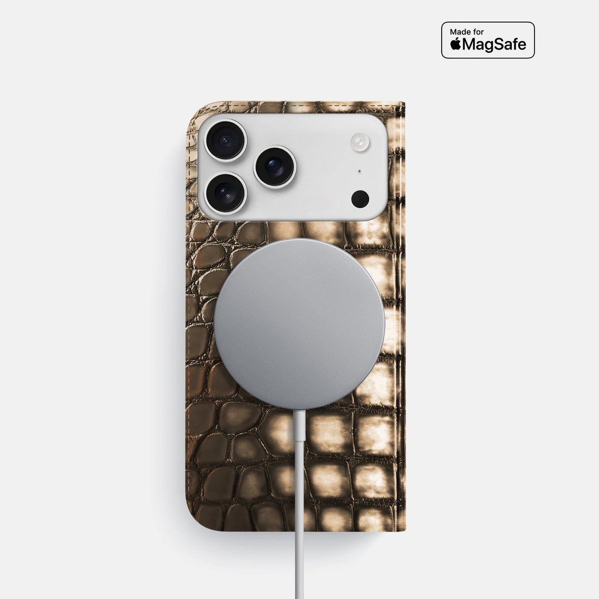 Folio Slim Case For iPhone 18 Pro In Patina Alligator -3 | Etoupe