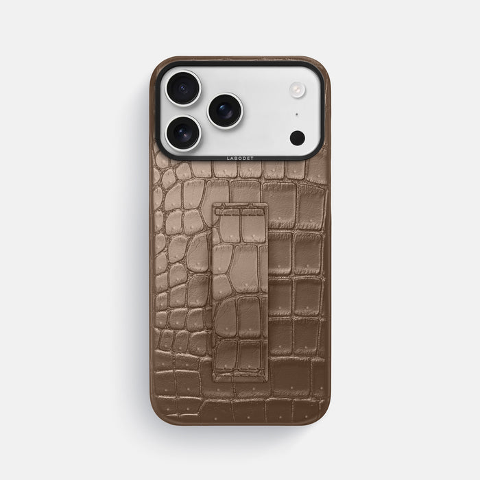 Finger Case For iPhone 17 Pro Max In Porosus Crocodile -1 | Fur-Brown-Black