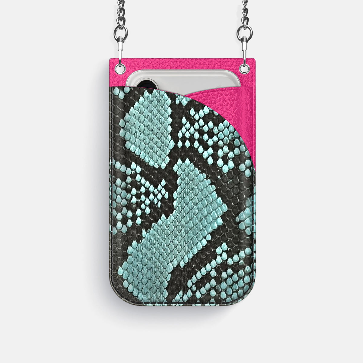 Crossbody Bag For iPhone 18 Pro In Deluxe Python -1 | Blue-Lagoon-Steel