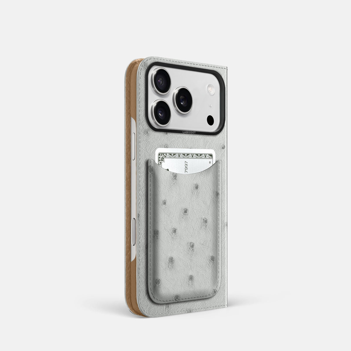 Folio Case with Card For iPhone 18 Pro In Ostrich -1 | White-Black