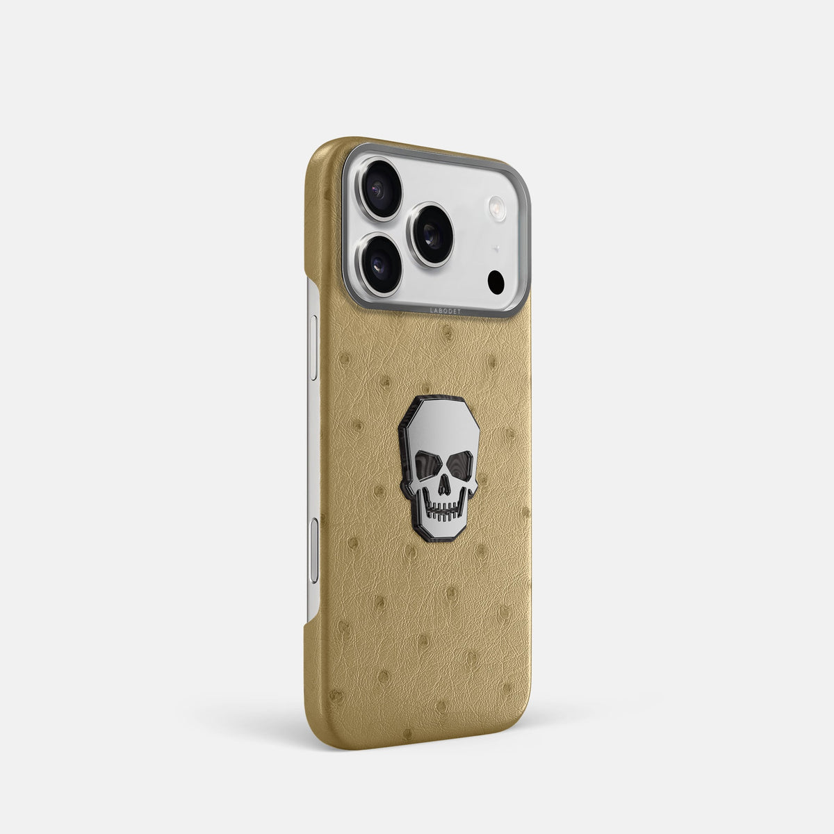 Classic Case With Titanium Skull For iPhone 18 Pro In Ostrich -2 | Desert-Sand-Steel