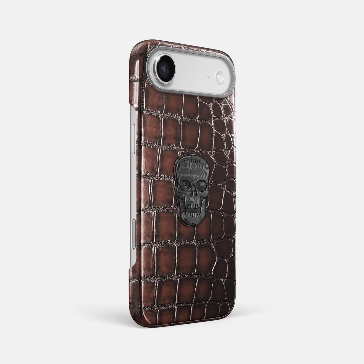 Classic Case With Carbon Skull For iPhone 17 Air In Patina Alligator -2 | Havana-Brown-Steel