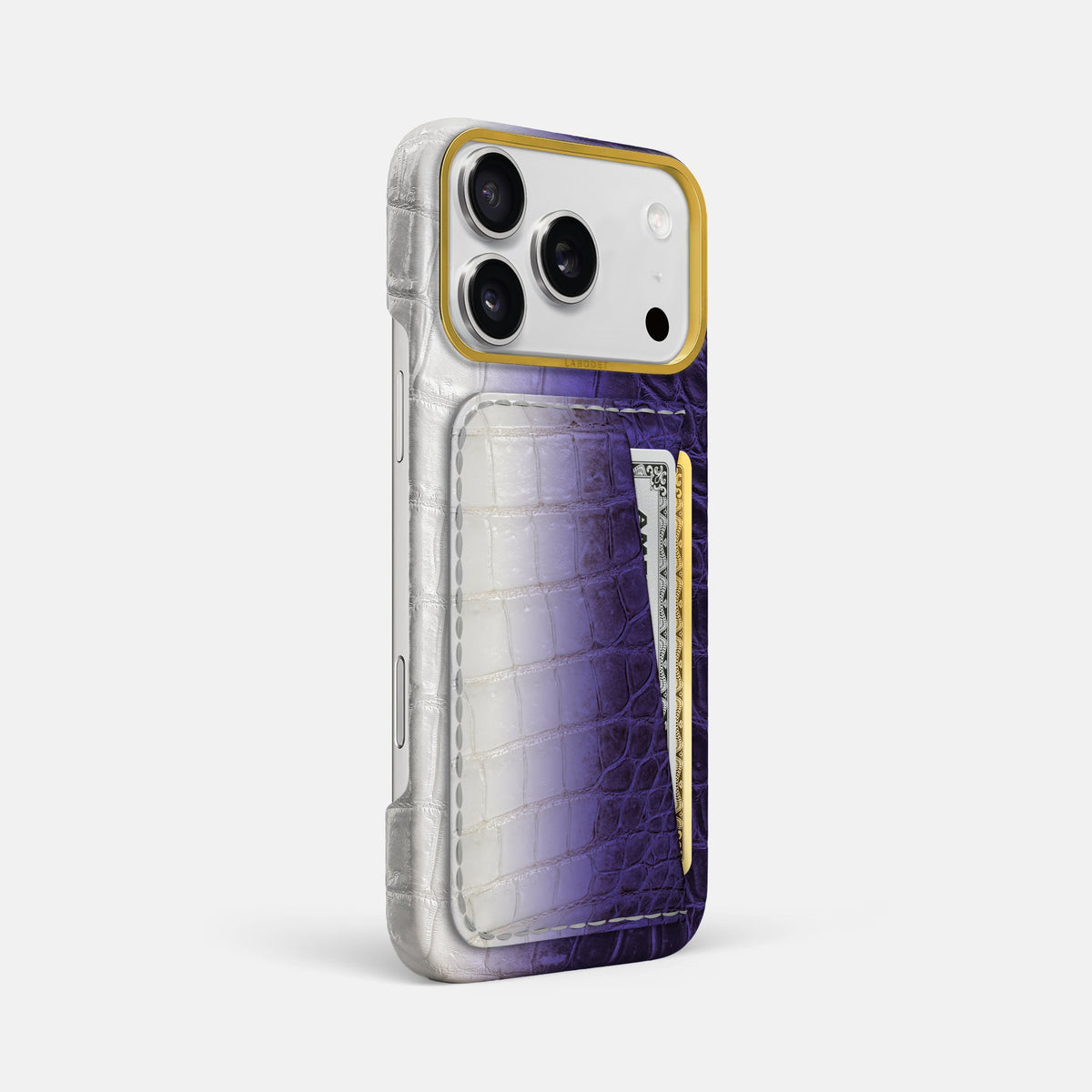 Double Card Case For iPhone 18 Pro Max In Himalayan Crocodile -2 | Purple-Gold