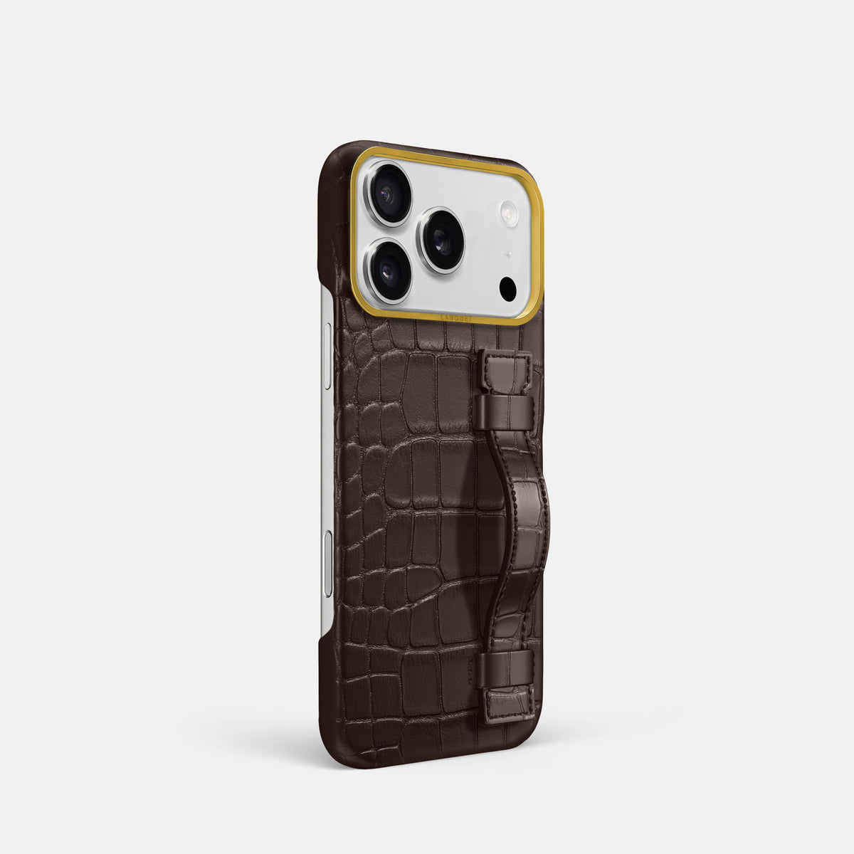 Handle Case For iPhone 17 Pro In Alligator -2 | Dark-Brown-Gold