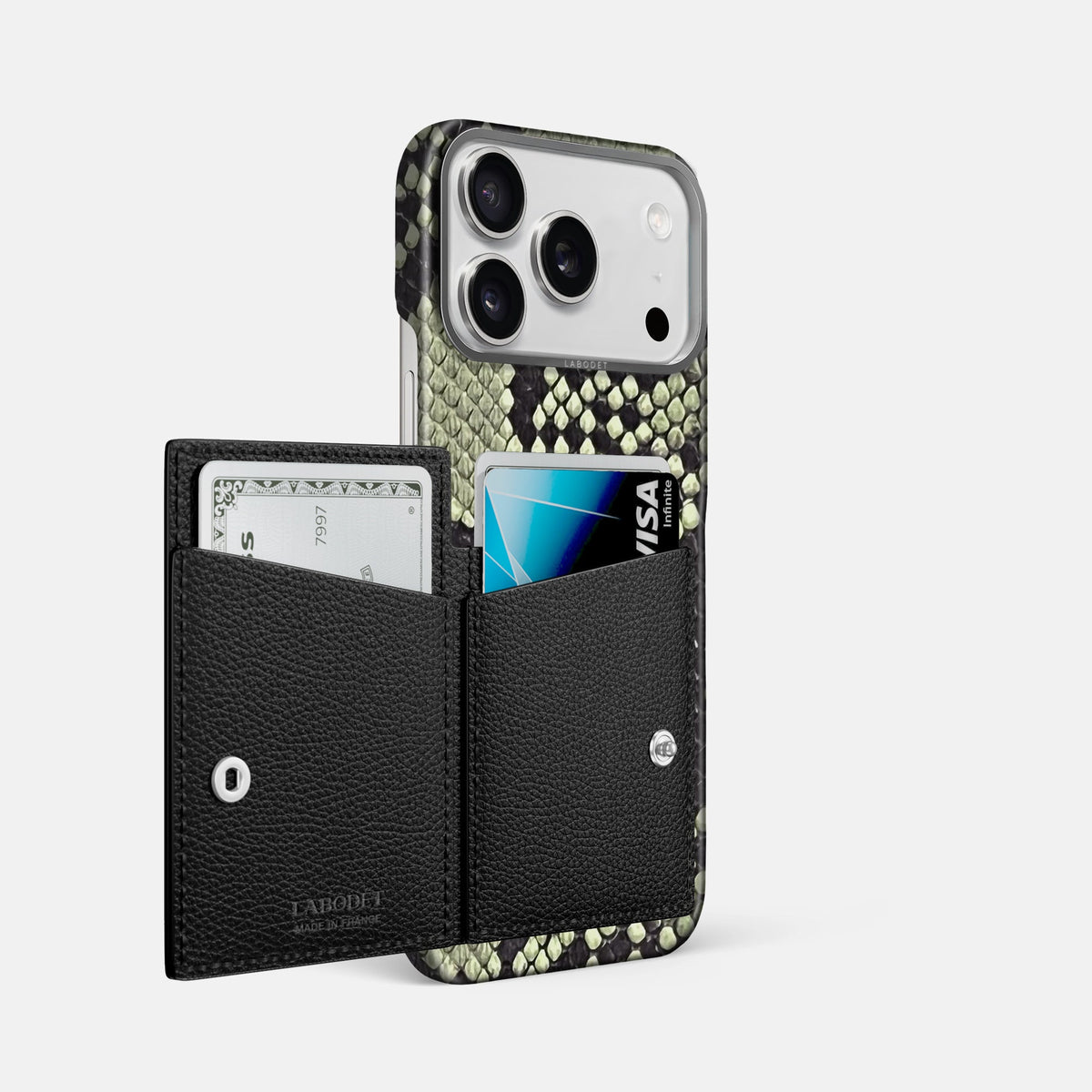 Bi-Fold Case For iPhone 18 Pro Max In Deluxe Python -2 | Army-Green-Steel