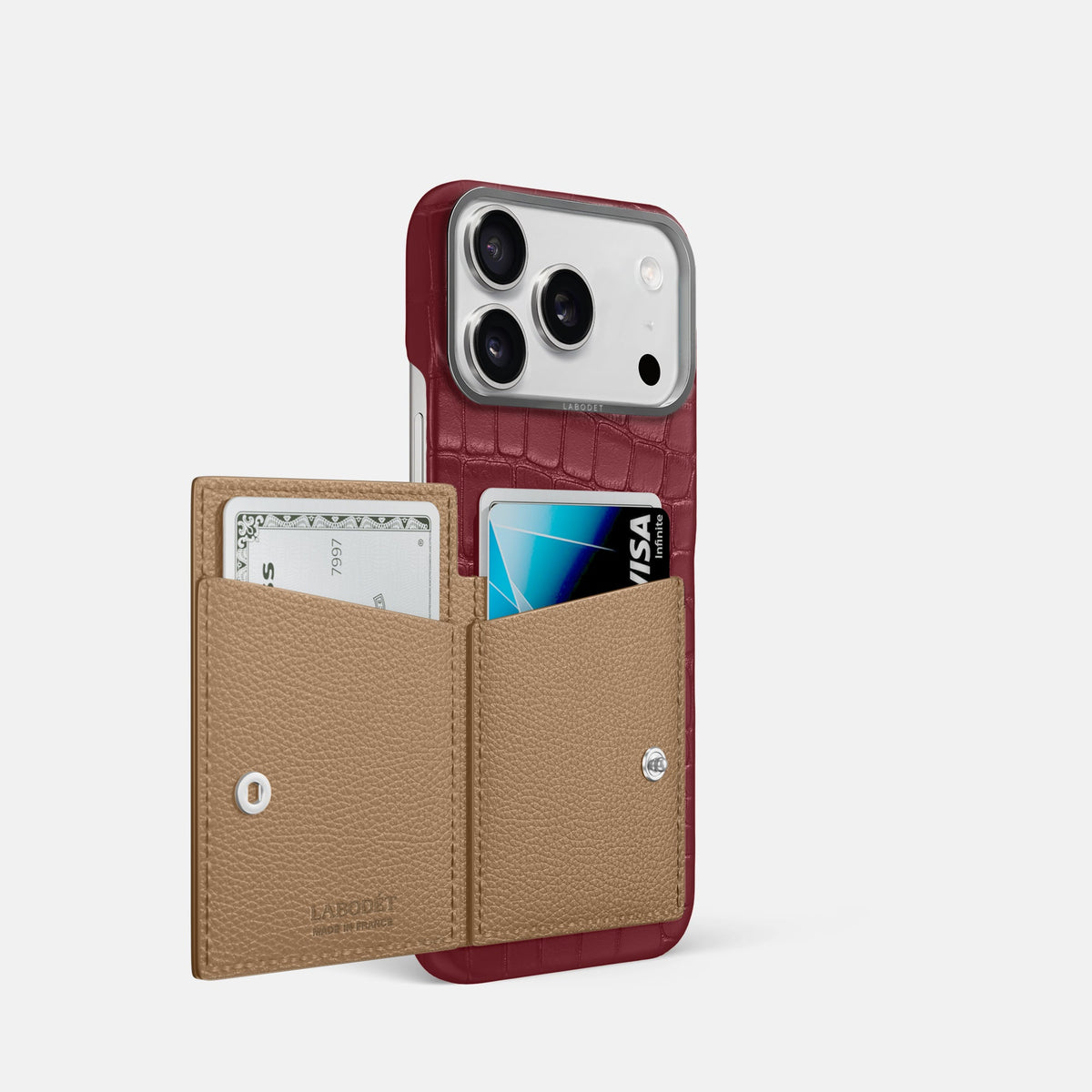 Bi-Fold Case For iPhone 18 Pro In Alligator -2 | Burgundy-Steel