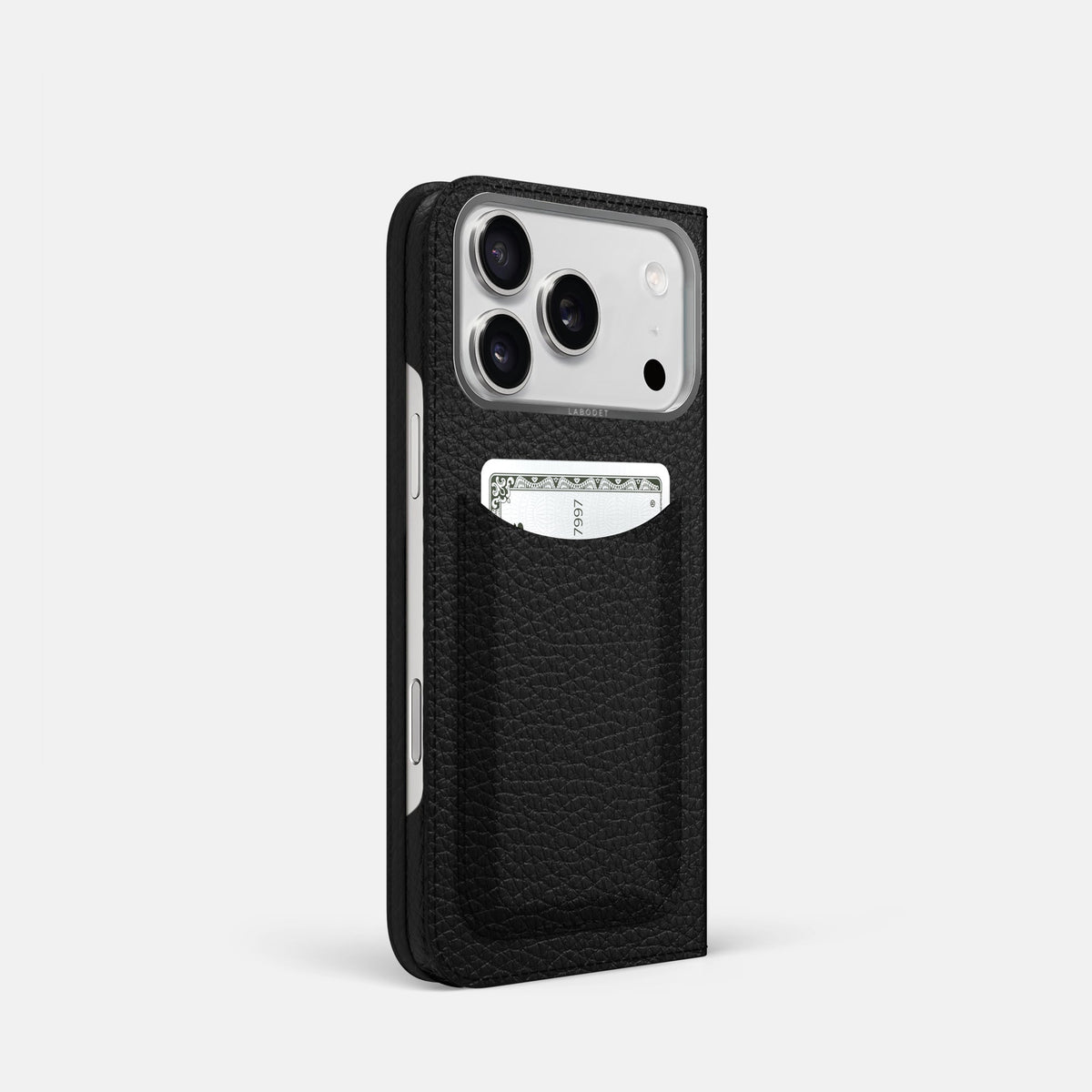 Folio Case with Card For iPhone 18 Pro In Calf -1 | Black-Steel