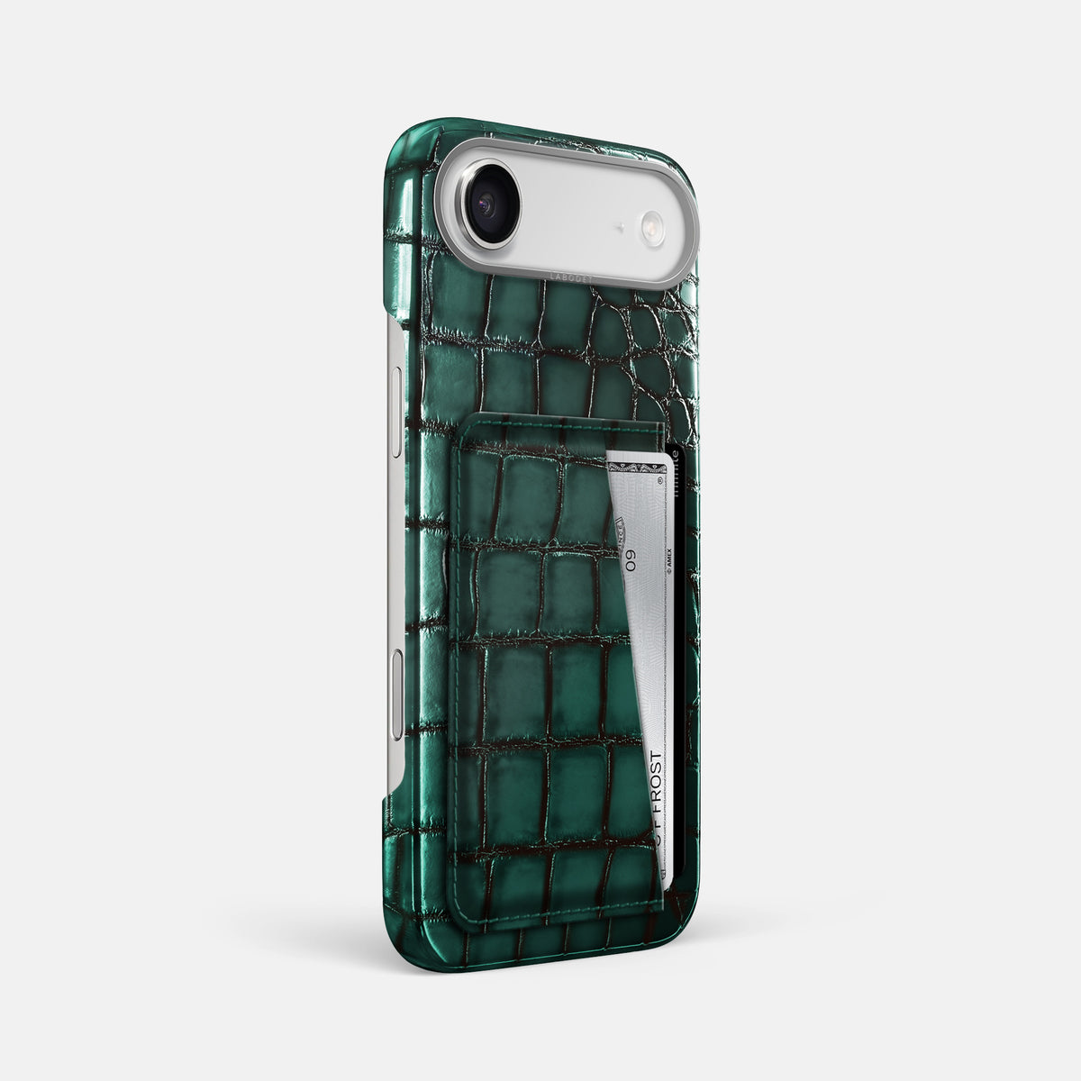 Double Card Case For iPhone 17 Air In Patina Alligator -2 | Green-Steel