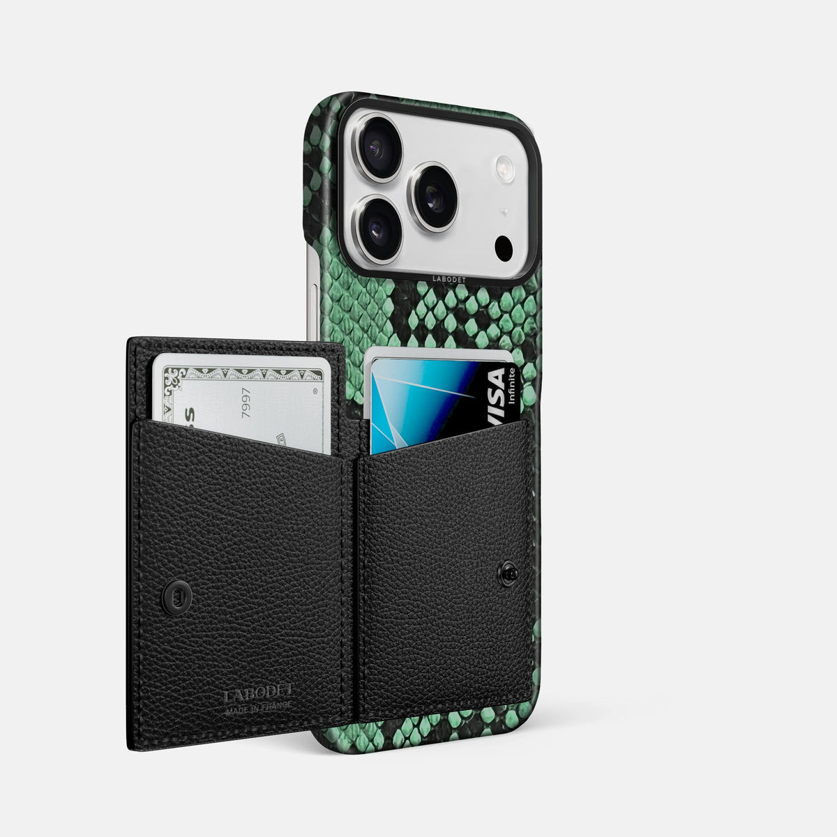 Bi-Fold Case For iPhone 18 Pro Max In Deluxe Python -2 | Forest-Green-Black