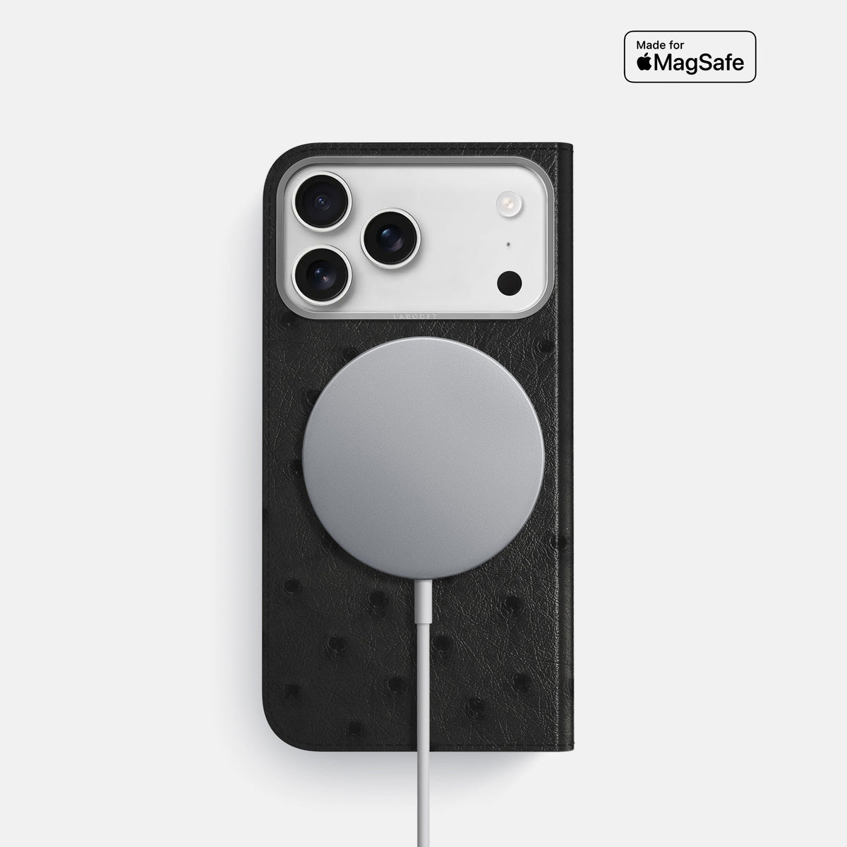 Folio Case For iPhone 18 Pro In Ostrich -3 | Black-Steel