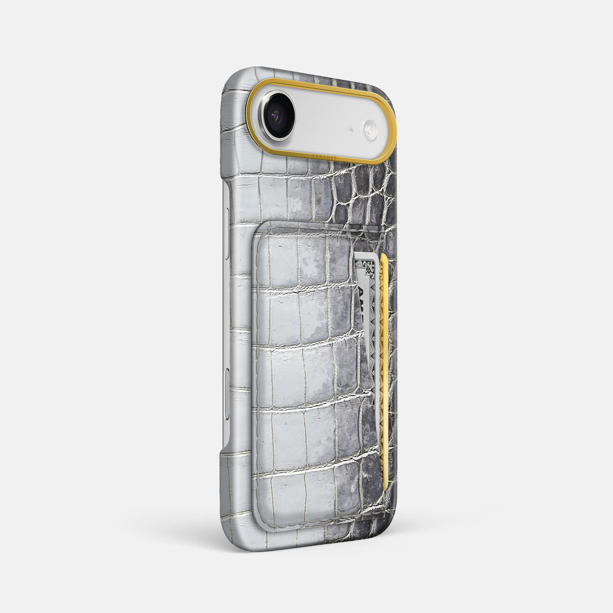 Double Card Case For iPhone 17 Air In Himalayan Crocodile -2 | Silver-Gold