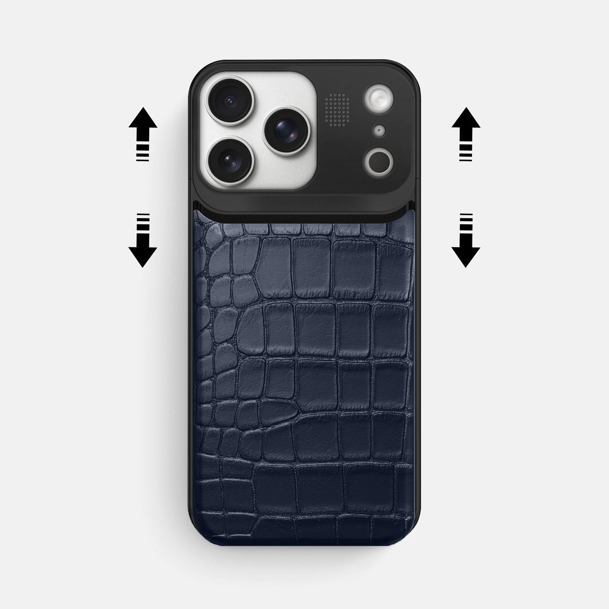 Metal Case For iPhone 18 Pro Max In Alligator -2 | Navy-Blue-Black